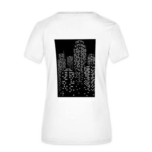 White polyester women's t-shirt with short sleeves.