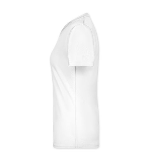 White polyester T-shirt for women with short sleeves.