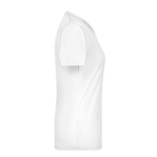 White polyester T-shirt for women with short sleeves.