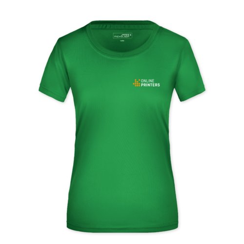 Green women's t-shirt made of functional material with short sleeves.