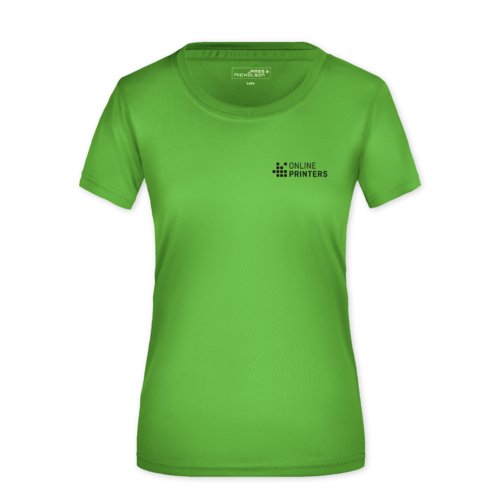 Apple green polyester women's T-shirt with short sleeves.