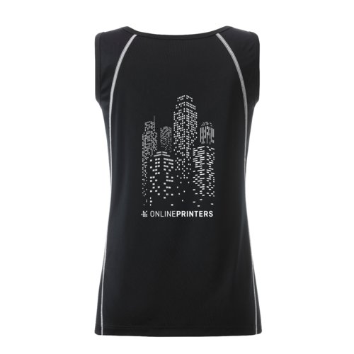 Black and white polyester women's sports tank top.