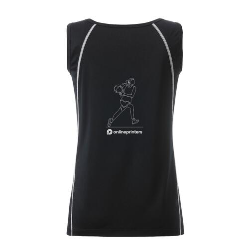 Black and white polyester women's sports tank top.