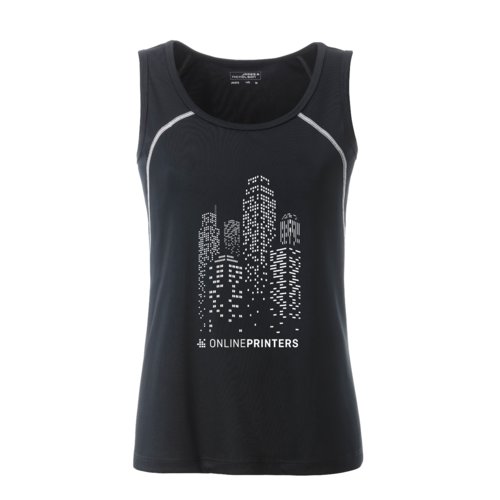 Black and white polyester tank top for women.
