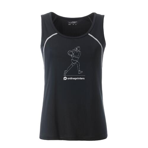 Black and white polyester tank top for women.