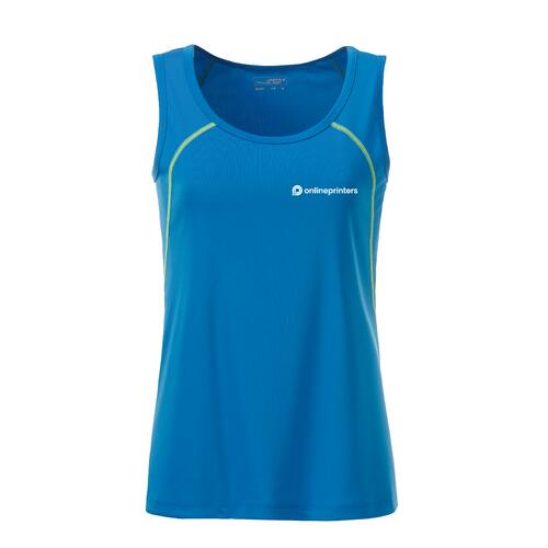 Blue and neon yellow polyester sports tank top for women.