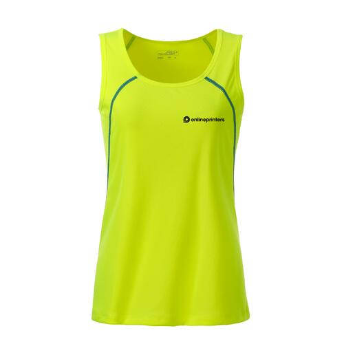 Neon yellow/blue polyester tank top for women.