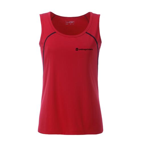 Red polyester women's tank top with a sporty cut.