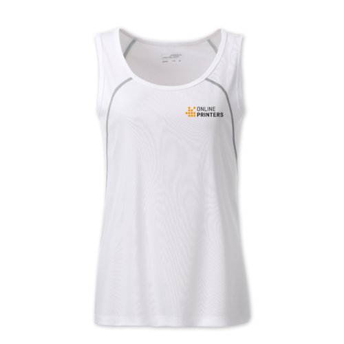 White polyester tank top for women with silver accents.