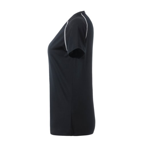 Black and white polyester women's t-shirt.