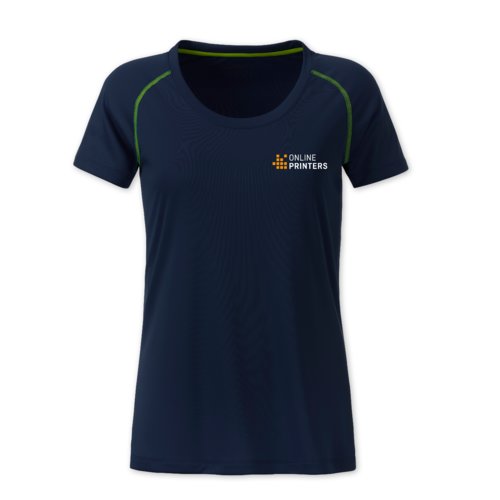 Navy/neon yellow women's t-shirt in polyester.