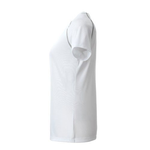 White polyester T-shirt for women with short sleeves.