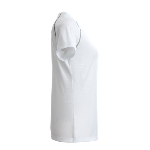 White polyester T-shirt for women with short sleeves.