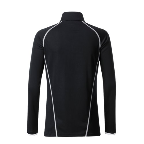 Black and white polyester long-sleeved shirt for women.