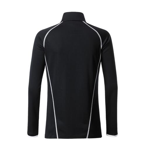 Black and white polyester long-sleeved shirt for women.