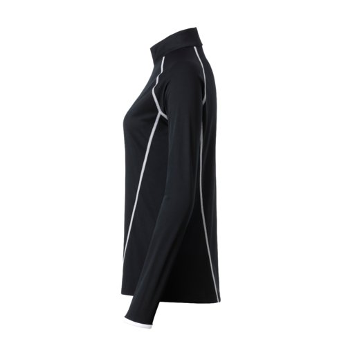 Black polyester women's long-sleeved shirt with a sporty cut.