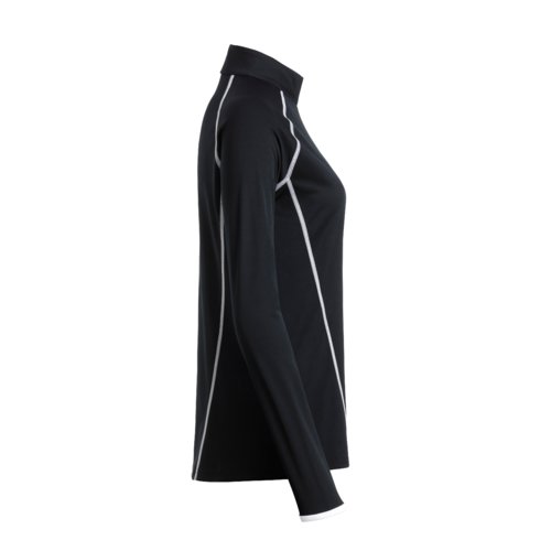 Black polyester women's long-sleeve shirt with sporty cut.