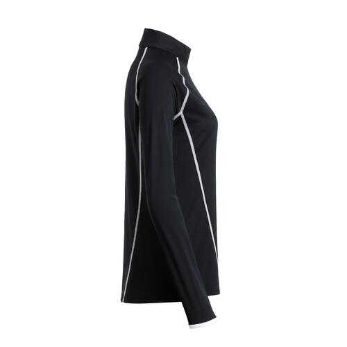 Black polyester women's long-sleeve shirt with sporty cut.