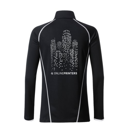 Black and white polyester long-sleeved shirt for women.