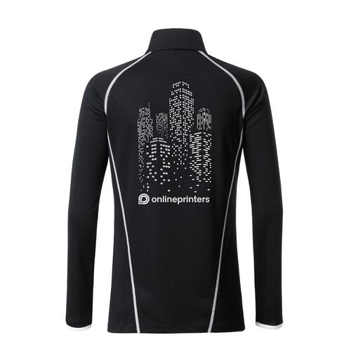 Black and white polyester long-sleeved shirt for women.