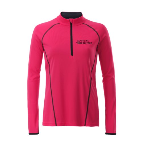 Pink polyester long sleeve shirt with zipper for women.