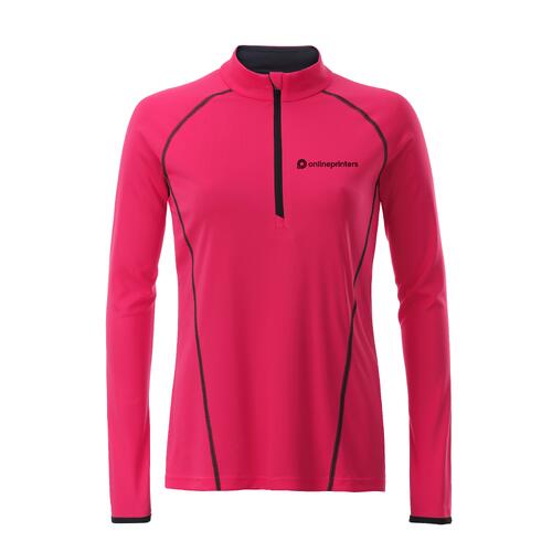 Pink polyester long sleeve shirt with zipper for women.