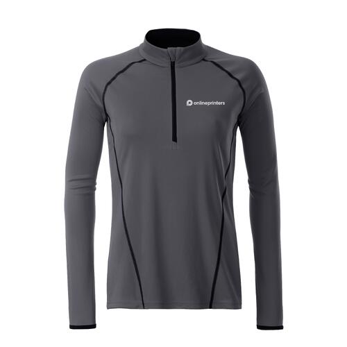 Dark gray polyester long sleeve shirt with a short zipper.
