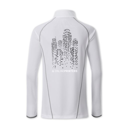White polyester long-sleeve shirt for women with zipper.
