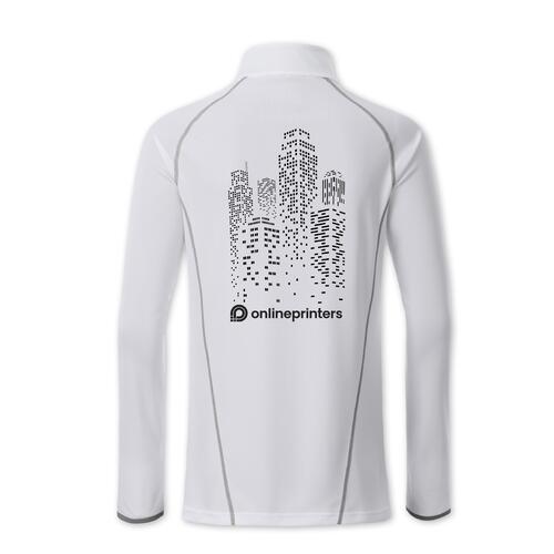 White polyester long-sleeve shirt for women with zipper.