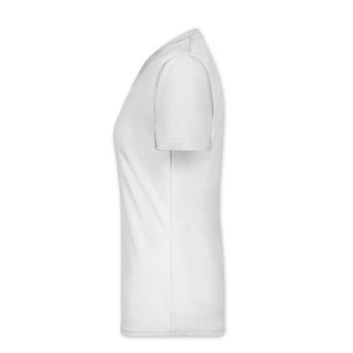 White polyester V-neck shirt for women.