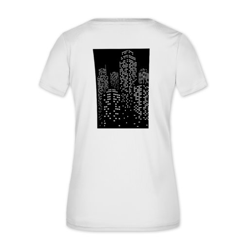 White polyester shirt with V-neck for women.