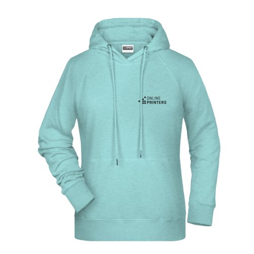 Mint green women's cotton-blend hoodie with drawstring.