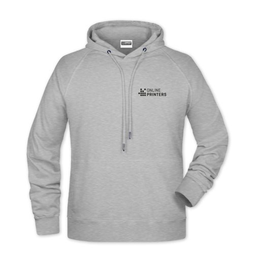 Grey heather cotton-blend hoodie with hood and drawstring.