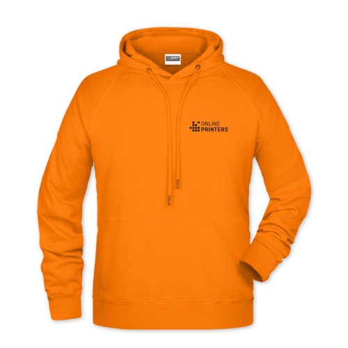 Orange cotton-blend hoodie with hood and drawstring, for men.
