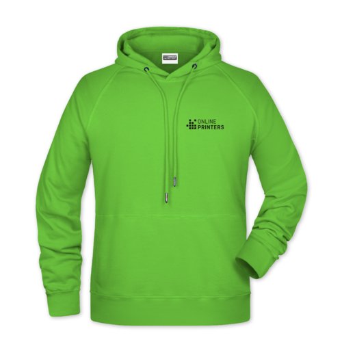 Apple green cotton blend hoodie with hood and drawstring.