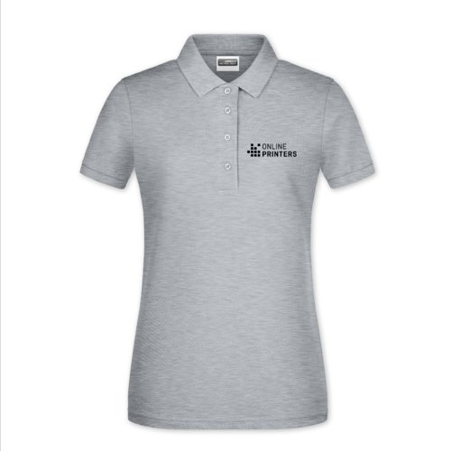 Grey heather women's polo shirt in cotton with button placket.