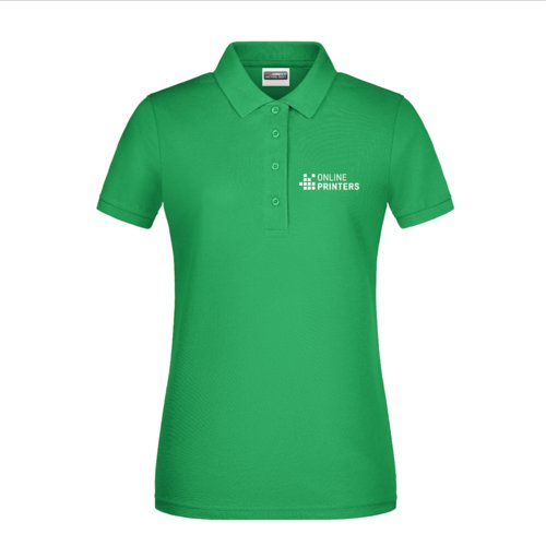 Women's polo shirt made of fabric with a short button placket.