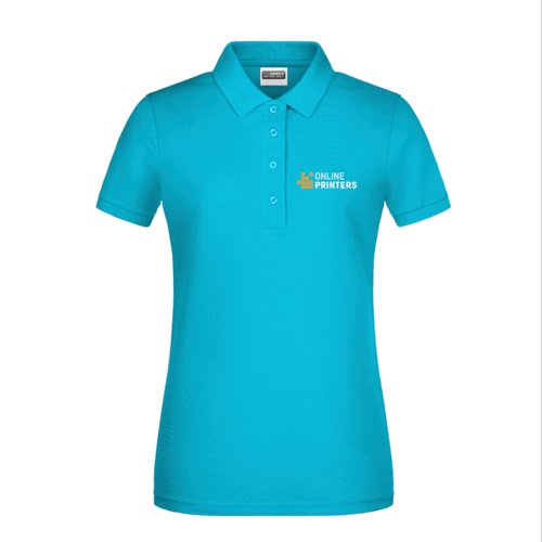 Turquoise cotton polo shirt for women with button placket.