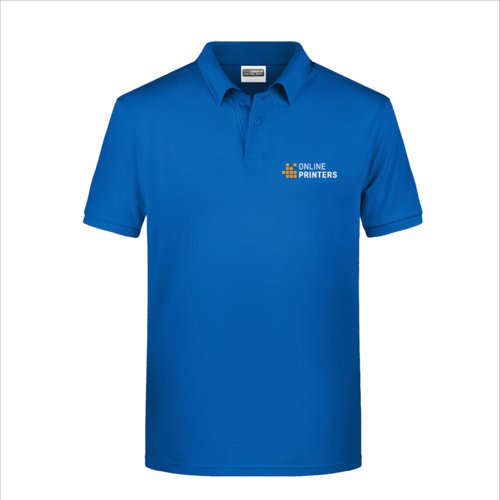 Royal blue cotton polo shirt for men with short button placket.