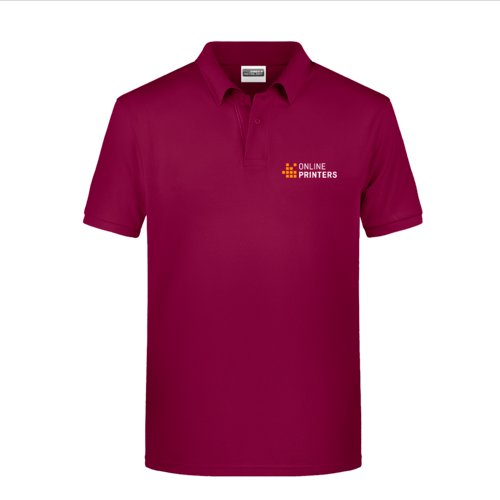 Burgundy cotton polo shirt for men with a short button placket.