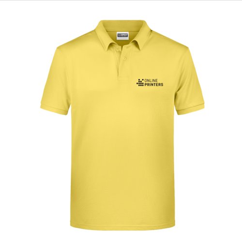 Yellow cotton polo shirt with short button placket.
