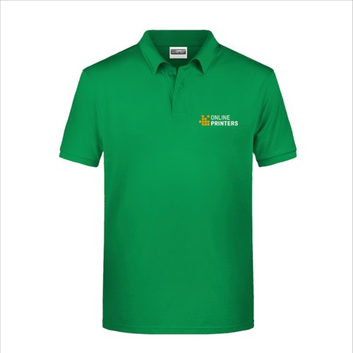 Green fabric polo shirt for men with short button placket.
