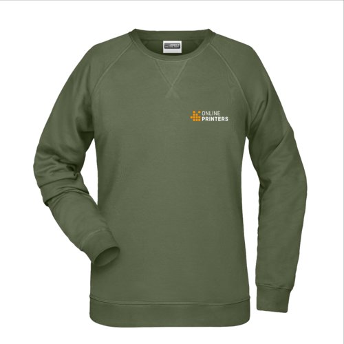 Green women's sweatshirt made of soft material with round neckline.