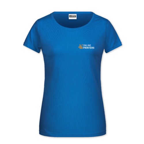 Royal blue cotton T-shirt for women with short sleeves.