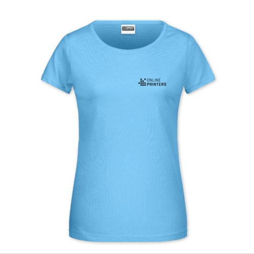 Sky blue cotton T-shirt for women with round neck.
