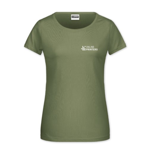 Khaki cotton T-shirt for women with short sleeves.