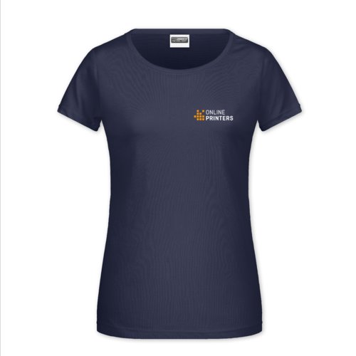 Dark blue cotton T-shirt for women with short sleeves.