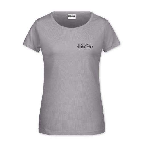 Light gray cotton T-shirt for women with short sleeves.