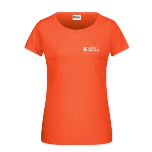 Apricot cotton T-shirt for women with short sleeves.