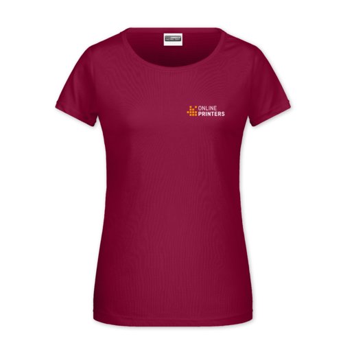 Burgundy cotton T-shirt for women with short sleeves.